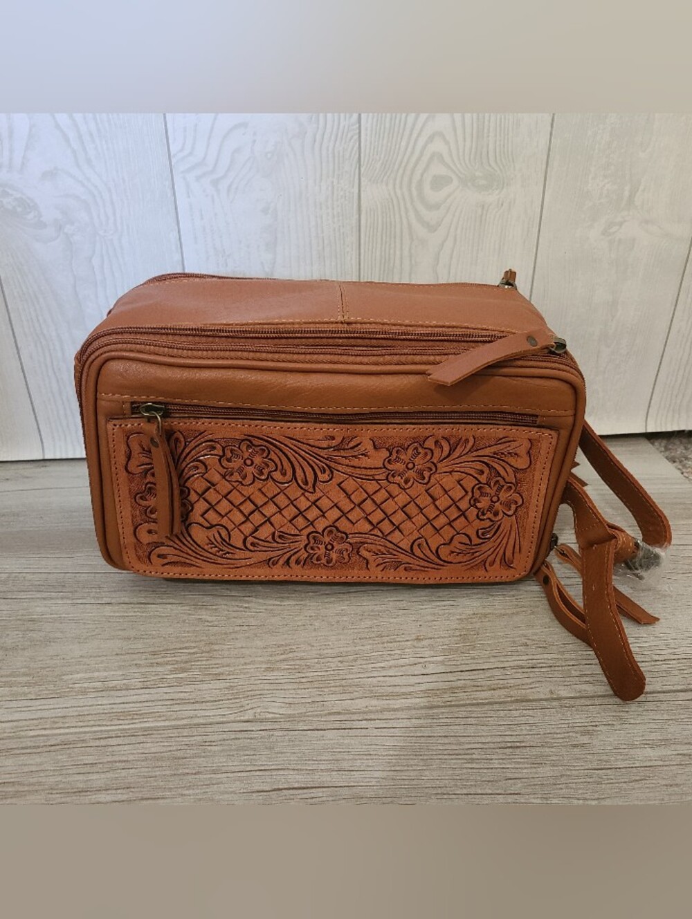 Women's Tooled Floral Travel Bag in Tan